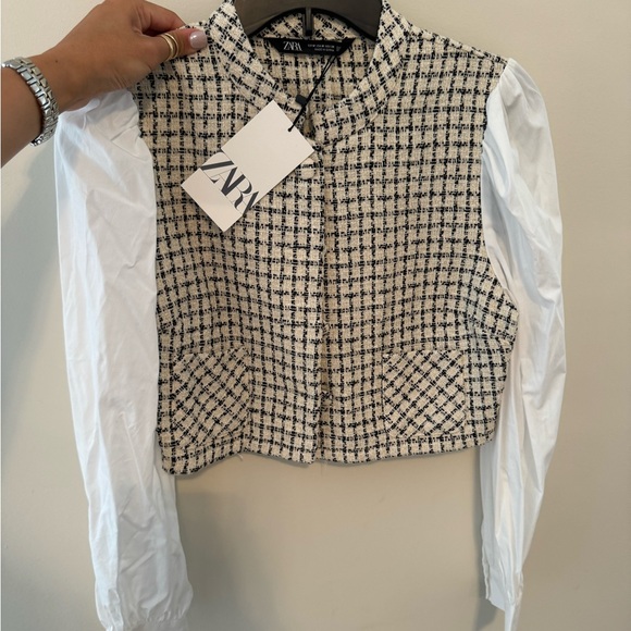 Zara houndstooth poplin top - Picture 5 of 7